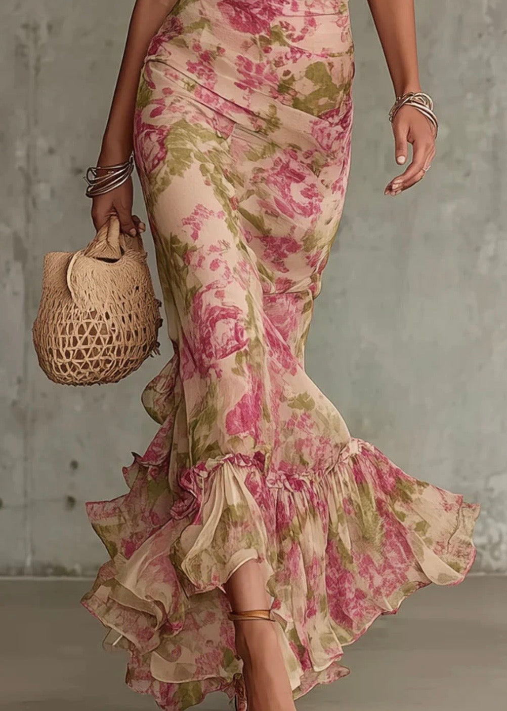FLORETTE | VESTIDO LARGO ROMÁNTICO CON ESTAMPADO DE ROSAS VINTAGE