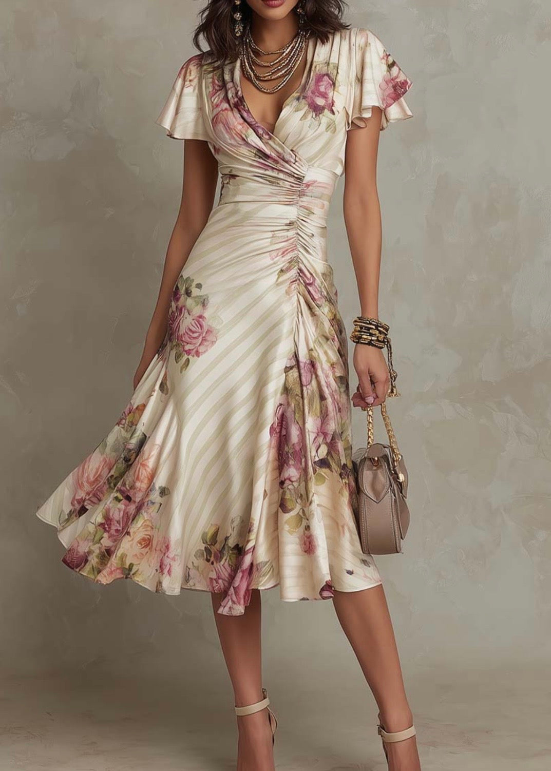 ALBA | VESTIDO CRUZADO CON FRUNCIDO Y UN ELEGANTE ESTAMPADO FLORAL