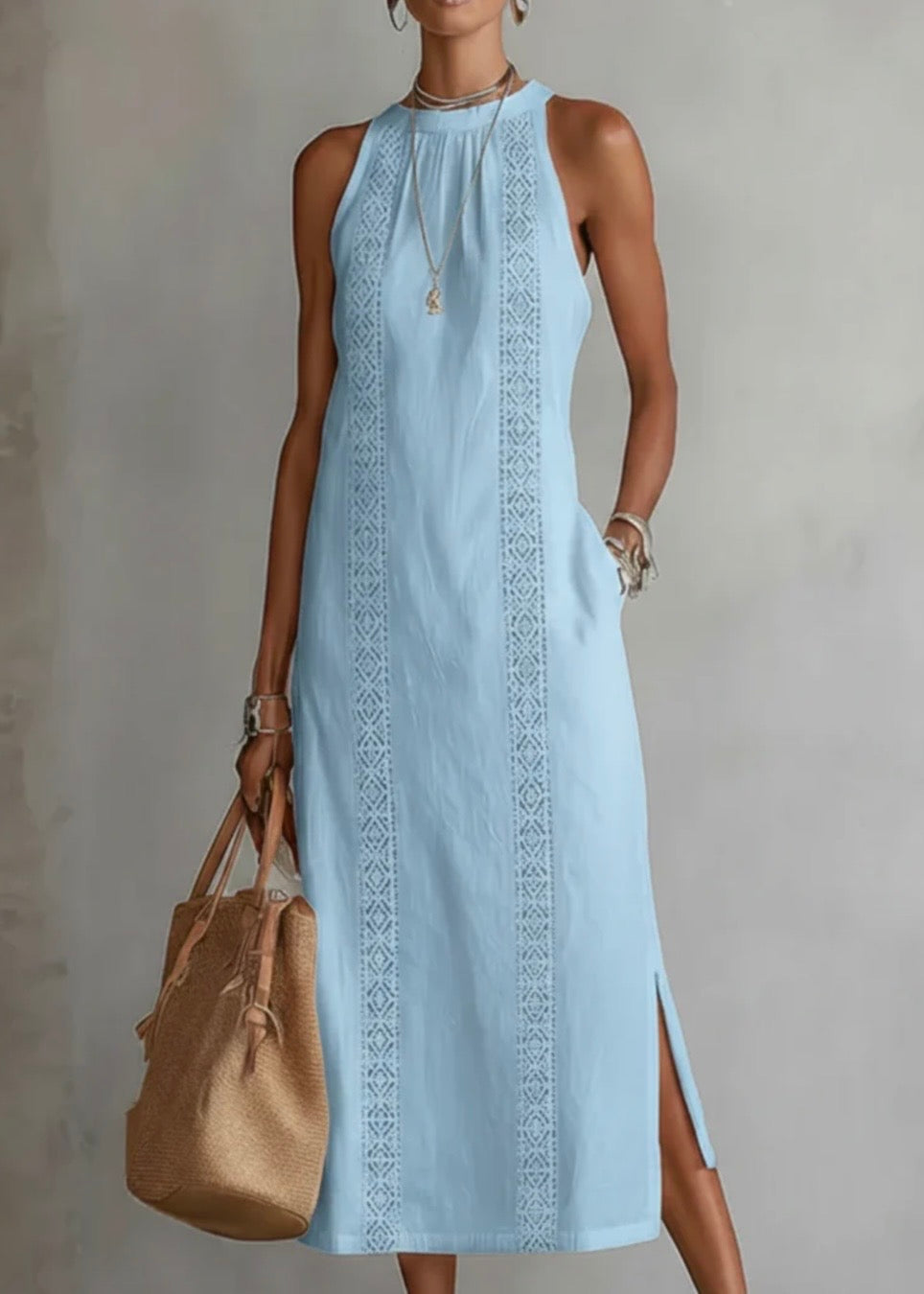 JIMENA | VESTIDO INFORMAL CON BORDAOS Y CUELLO MAO