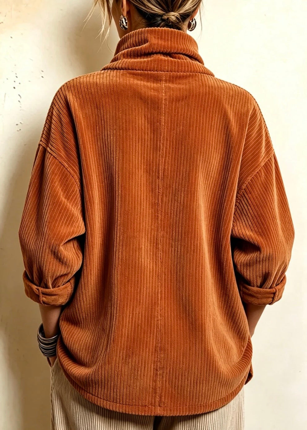 ALBA | TOP DE PANA CON CUELLO CRUZADO Y BOLSILLOS DELANTEROS NARANJA