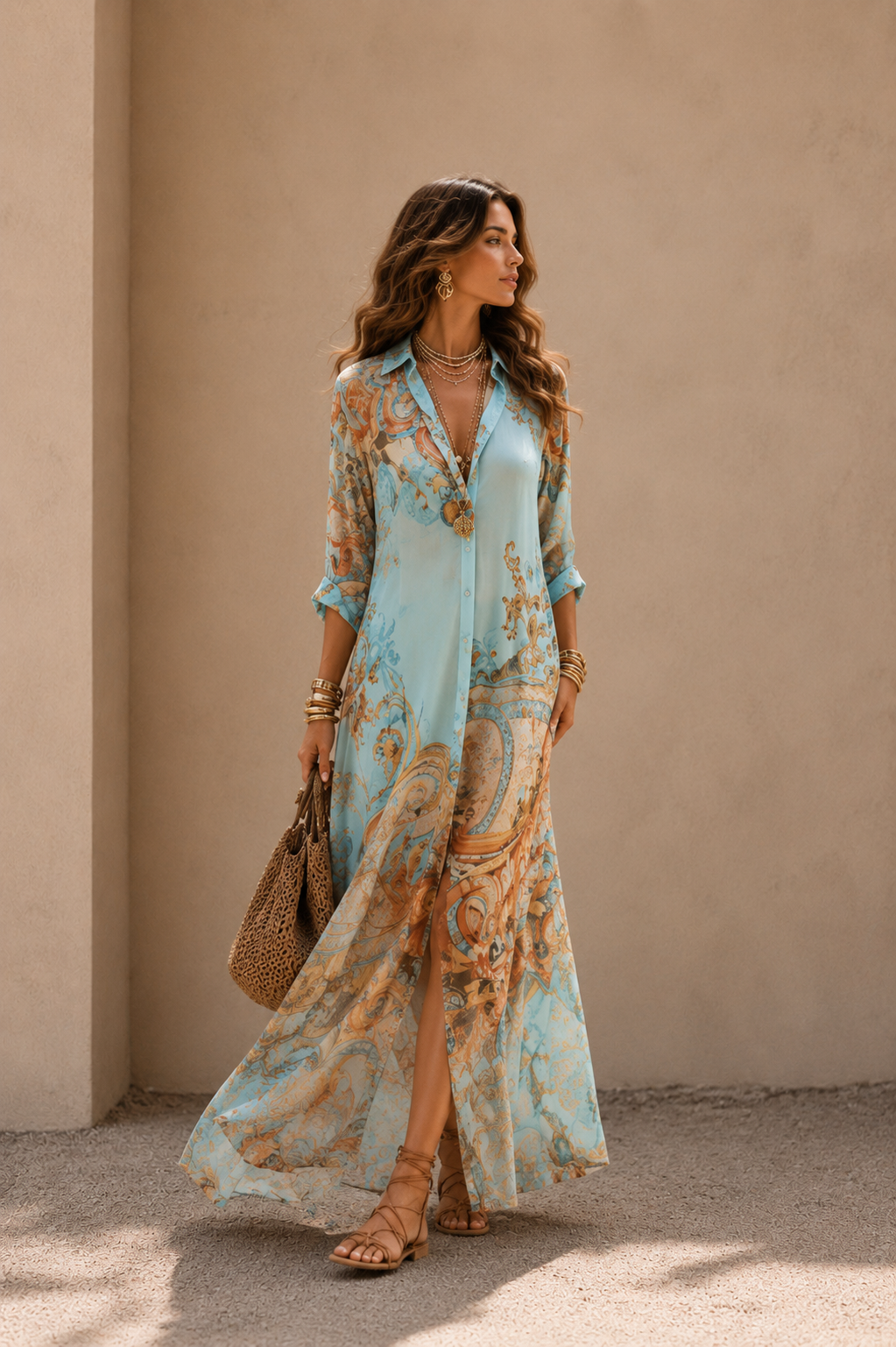 VESTIDO CON ESTAMPADO GRIEGO - EDICIÓN LUNEA SUN