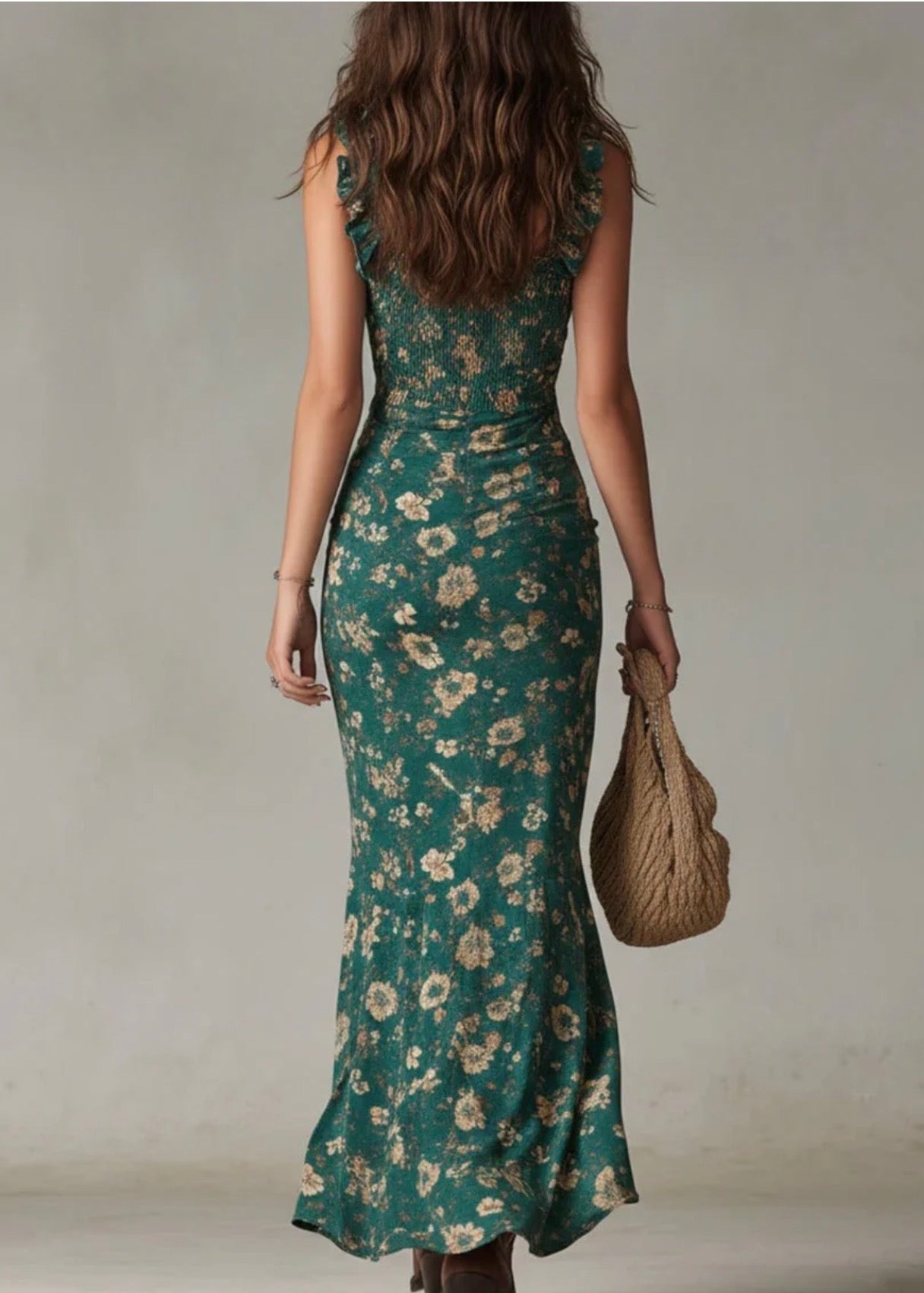 ZARA | VESTIDO LARGO BOHEMIO CON FRUNCIDO, ESTAMPADO FLORAL Y APERTURA LATERAL