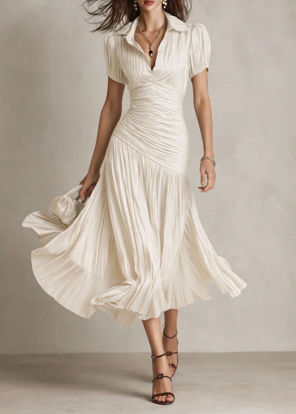ADRIANA | VESTIDO MIDI RETRO DE SATÉN A RAYAS