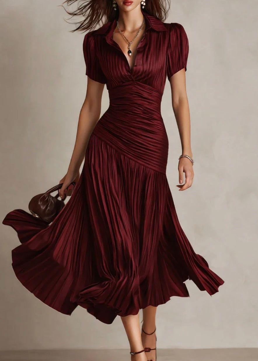 ADRIANA | VESTIDO MIDI RETRO DE SATÉN A RAYAS