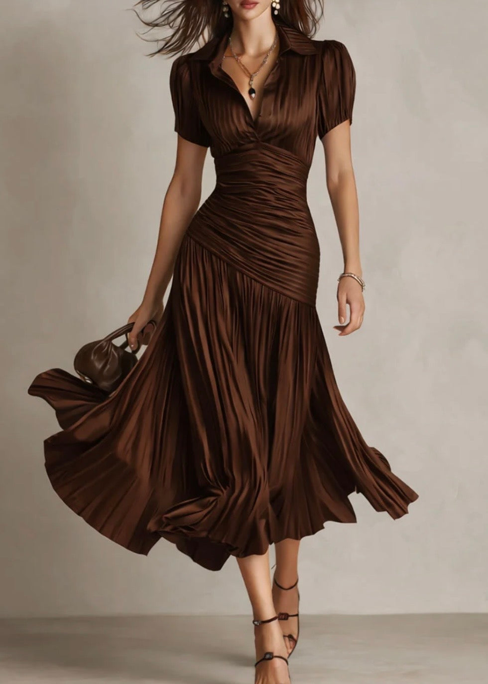 ADRIANA | VESTIDO MIDI RETRO DE SATÉN A RAYAS