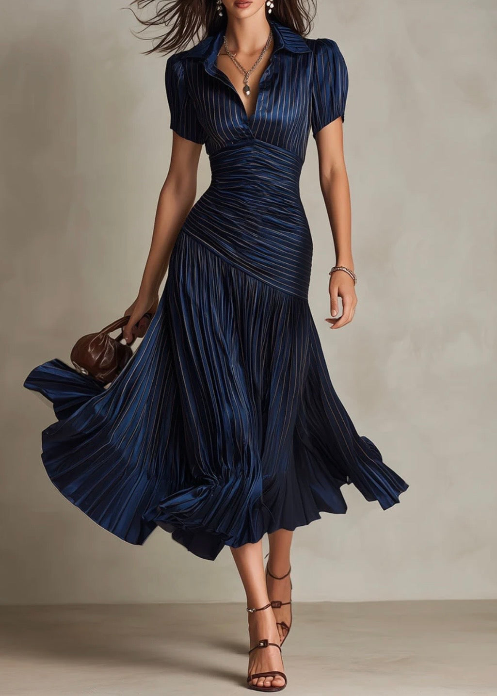 ADRIANA | VESTIDO MIDI RETRO DE SATÉN A RAYAS