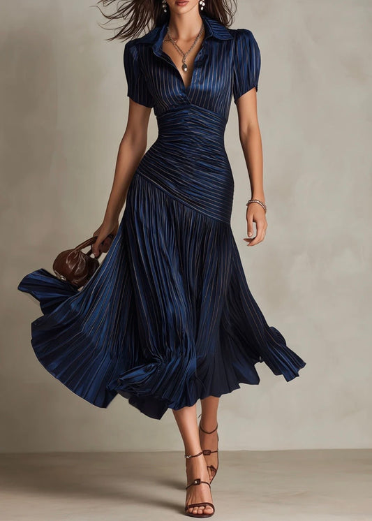 ADRIANA | VESTIDO MIDI RETRO DE SATÉN A RAYAS