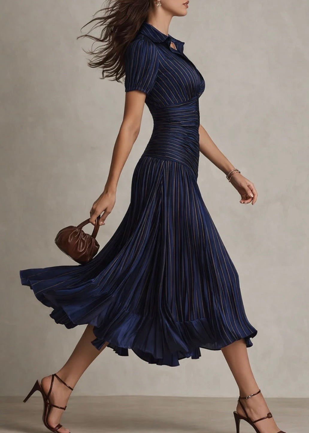 ADRIANA | VESTIDO MIDI RETRO DE SATÉN A RAYAS