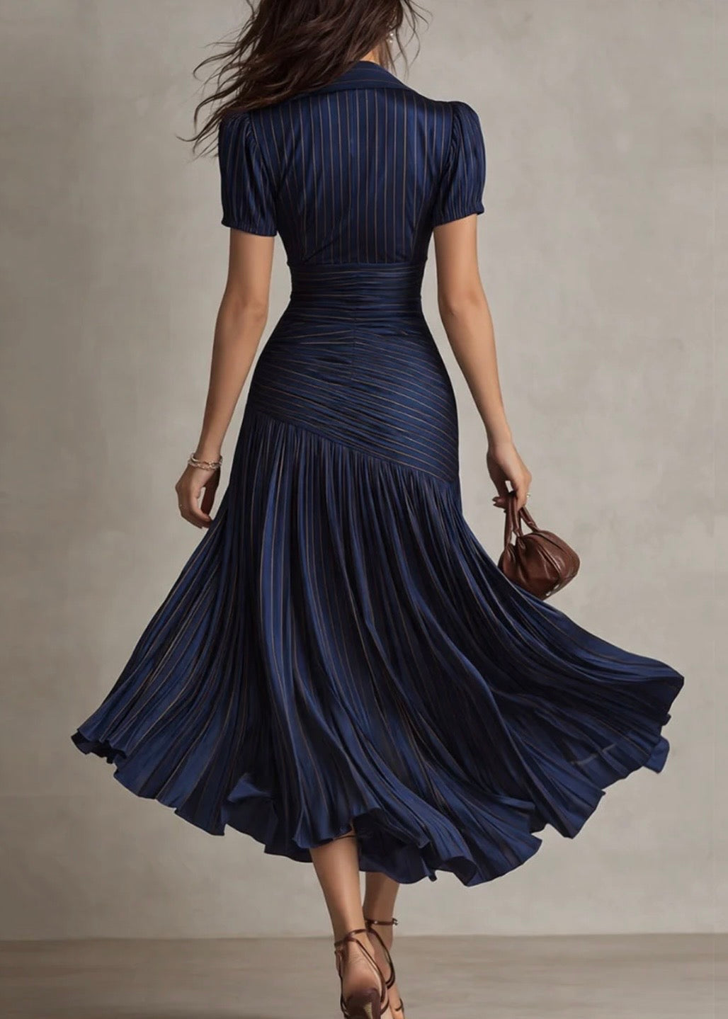 ADRIANA | VESTIDO MIDI RETRO DE SATÉN A RAYAS