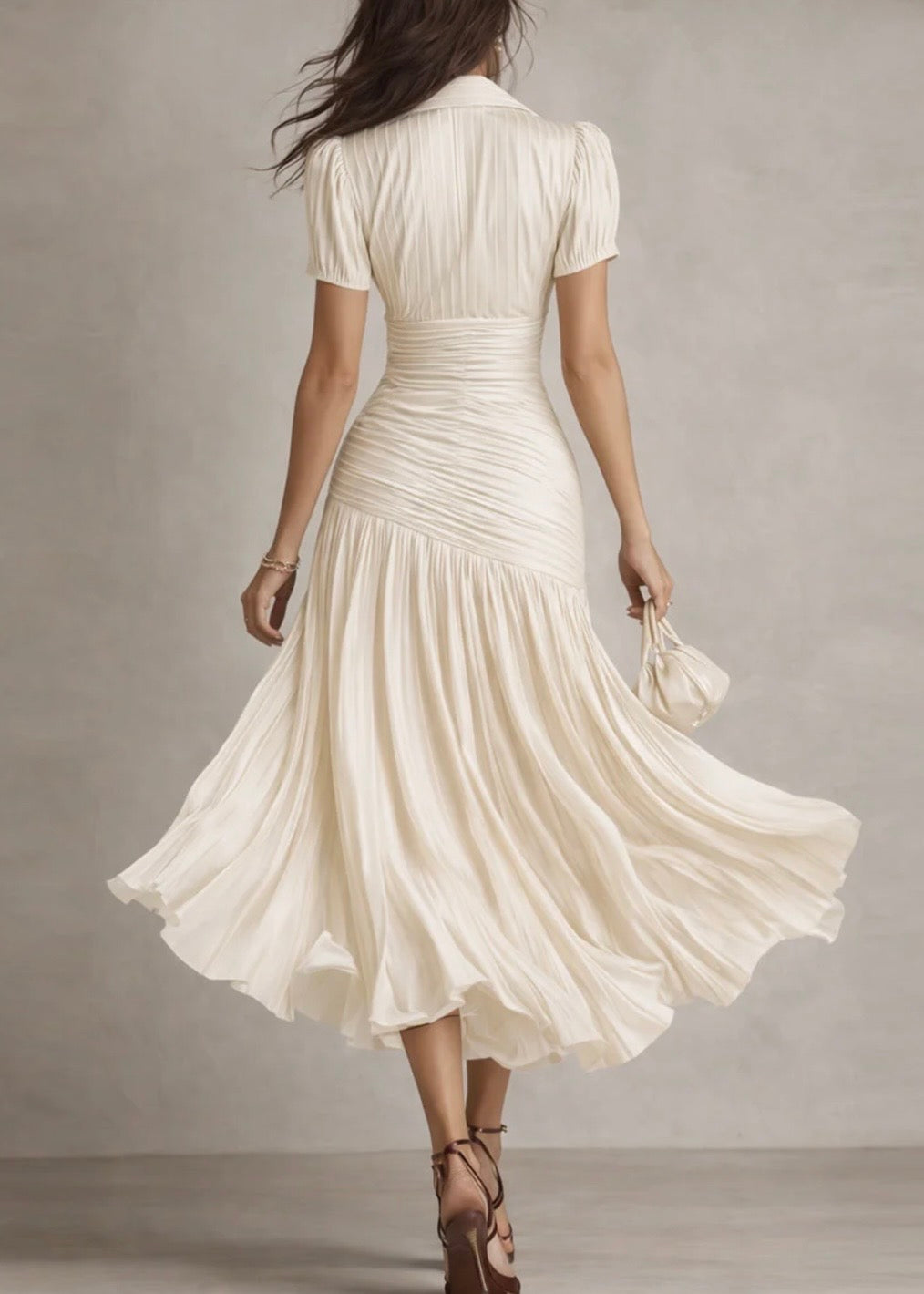 ADRIANA | VESTIDO MIDI RETRO DE SATÉN A RAYAS