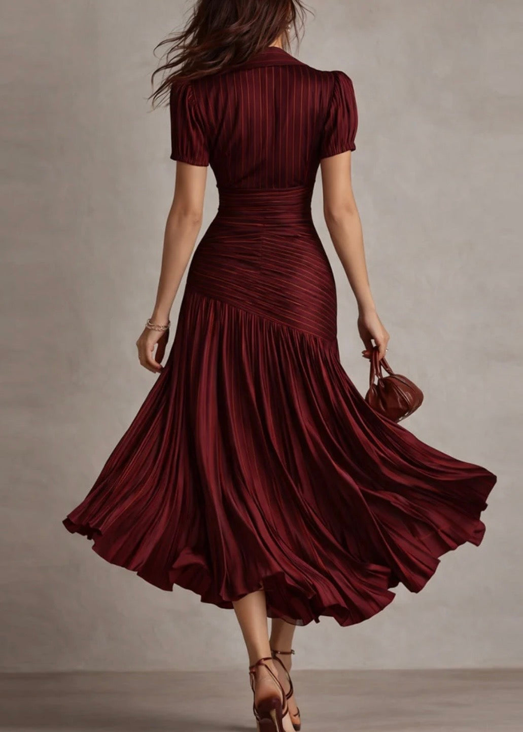ADRIANA | VESTIDO MIDI RETRO DE SATÉN A RAYAS