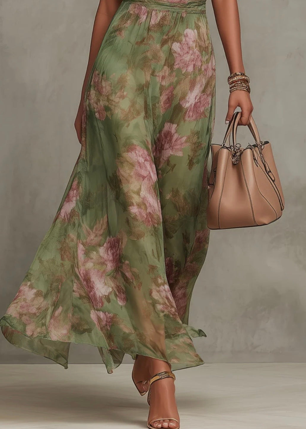 SERENA | VESTIDO LARGO DE GRASA FLORAL CON ESCOTE HELTER