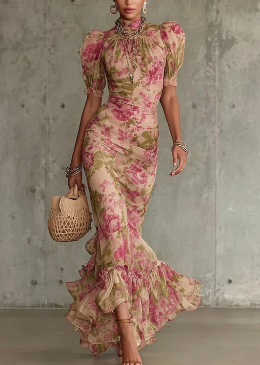 FLORETTE | VESTIDO LARGO ROMÁNTICO CON ESTAMPADO DE ROSAS VINTAGE