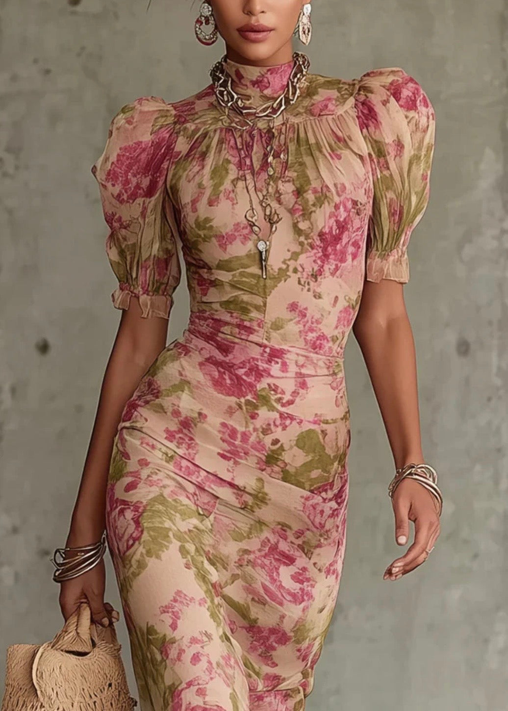 FLORETTE | VESTIDO LARGO ROMÁNTICO CON ESTAMPADO DE ROSAS VINTAGE