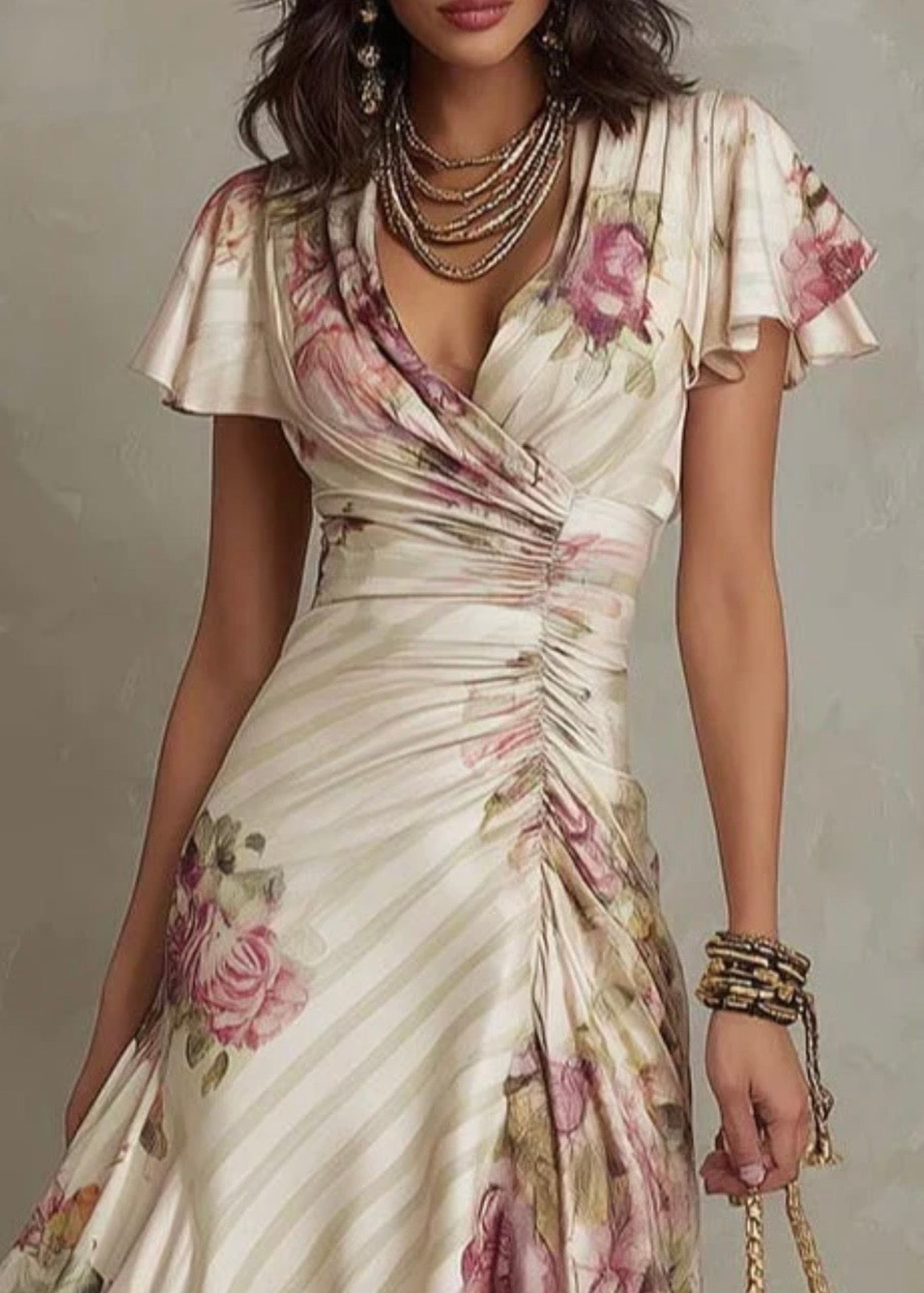 ALBA | VESTIDO CRUZADO CON FRUNCIDO Y UN ELEGANTE ESTAMPADO FLORAL
