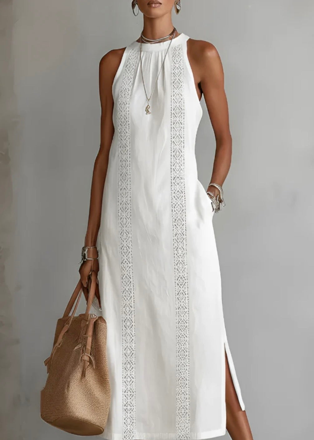 JIMENA | VESTIDO INFORMAL CON BORDAOS Y CUELLO MAO