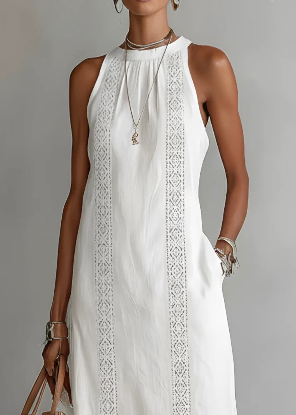 JIMENA | VESTIDO INFORMAL CON BORDAOS Y CUELLO MAO