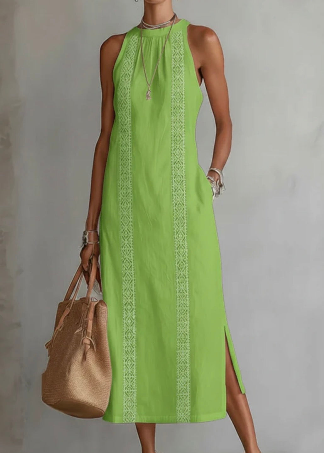JIMENA | VESTIDO INFORMAL CON BORDAOS Y CUELLO MAO