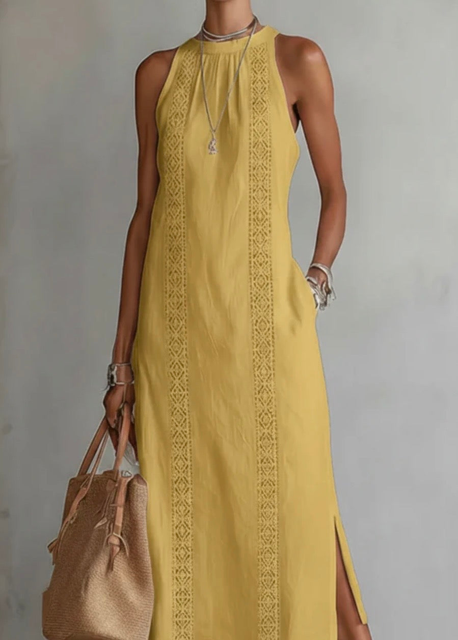 JIMENA | VESTIDO INFORMAL CON BORDAOS Y CUELLO MAO