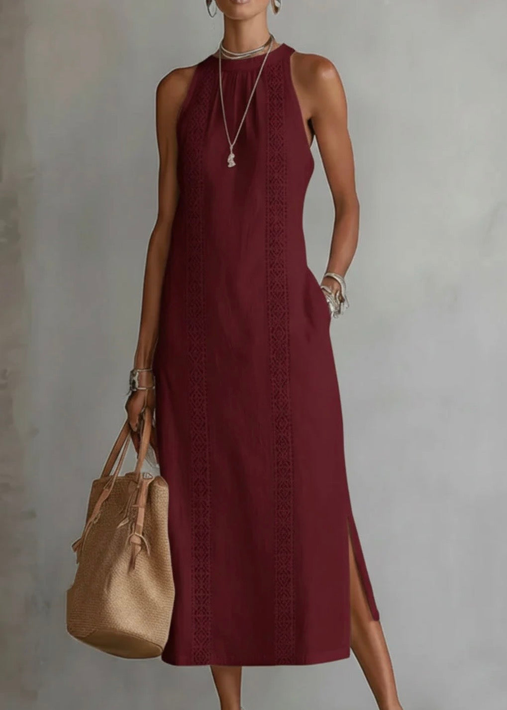 JIMENA | VESTIDO INFORMAL CON BORDAOS Y CUELLO MAO