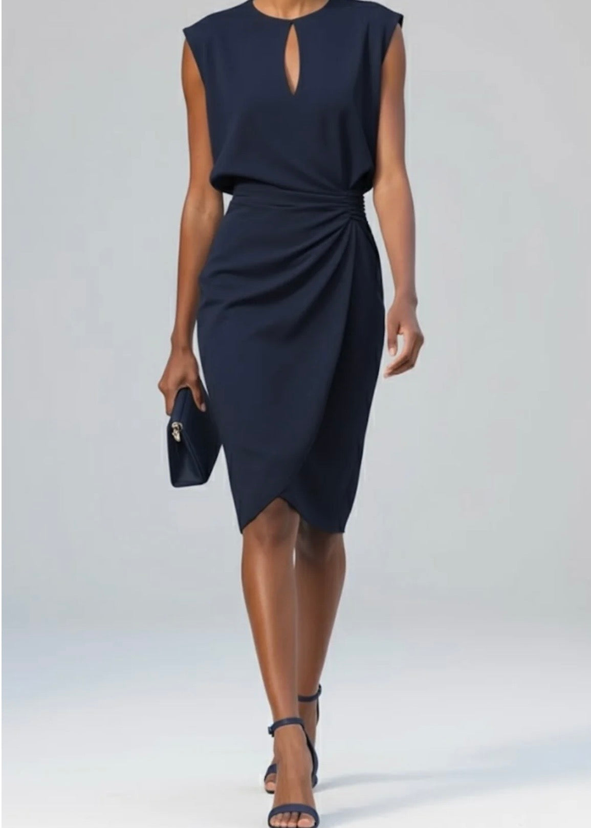 ELOISE | VESTIDO MIDI DRAPEADO AZUL CELESTE