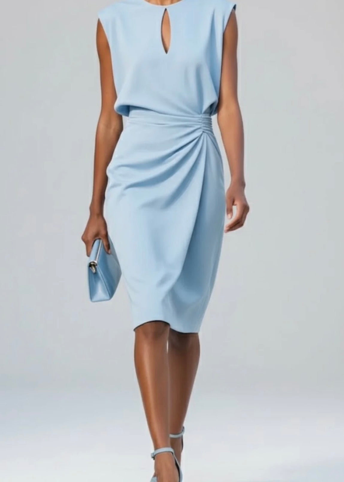 ELOISE | VESTIDO MIDI DRAPEADO AZUL CELESTE