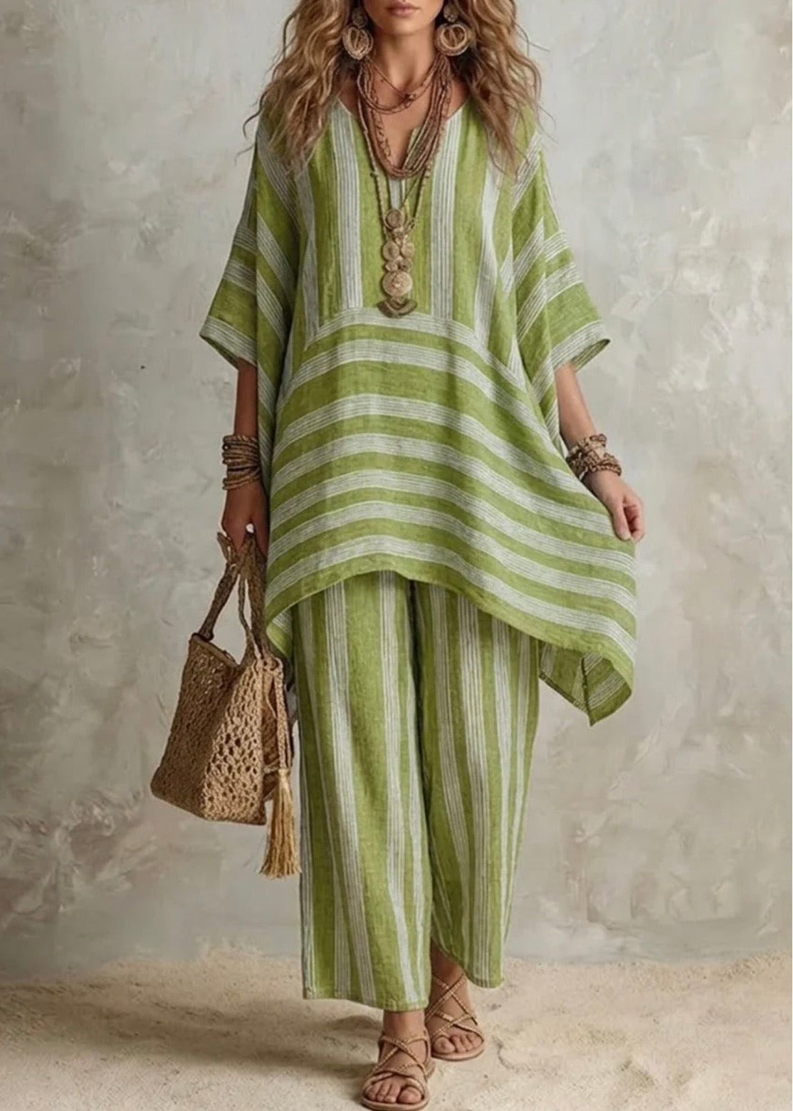 RAQUEL - CONJUNTO BOHO DE LINO A RAYAS EDICIÓN LUNEA SUN