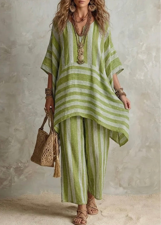 RAQUEL - CONJUNTO BOHO DE LINO A RAYAS EDICIÓN LUNEA SUN