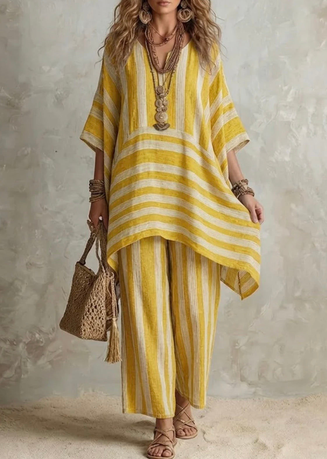 RAQUEL - CONJUNTO BOHO DE LINO A RAYAS EDICIÓN LUNEA SUN