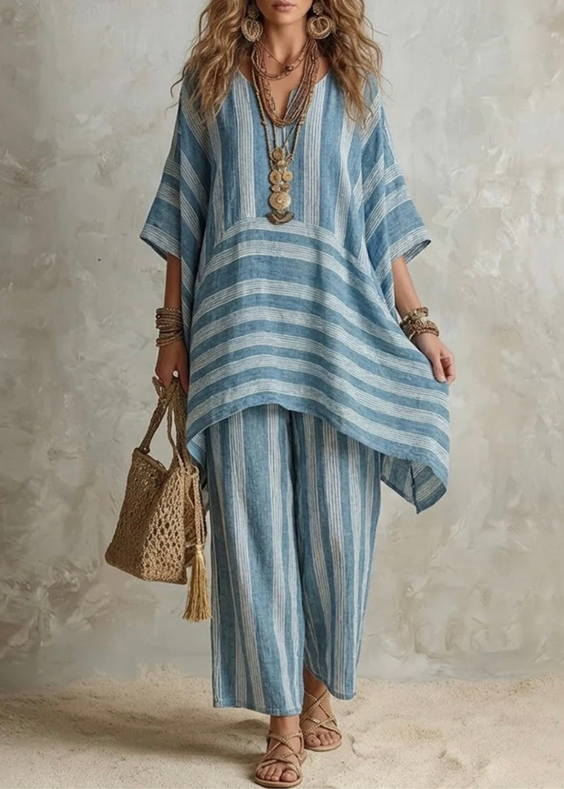 RAQUEL - CONJUNTO BOHO DE LINO A RAYAS EDICIÓN LUNEA SUN