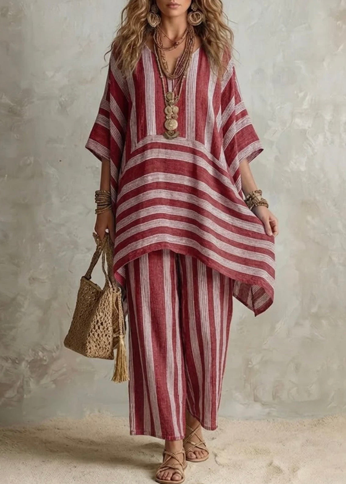 RAQUEL - CONJUNTO BOHO DE LINO A RAYAS EDICIÓN LUNEA SUN