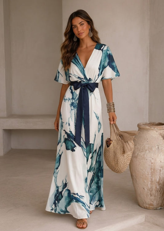 VESTIDO LARGO CON ESTAMPADO  DE AQUARELA - EDICIÓN LUNEA SUN