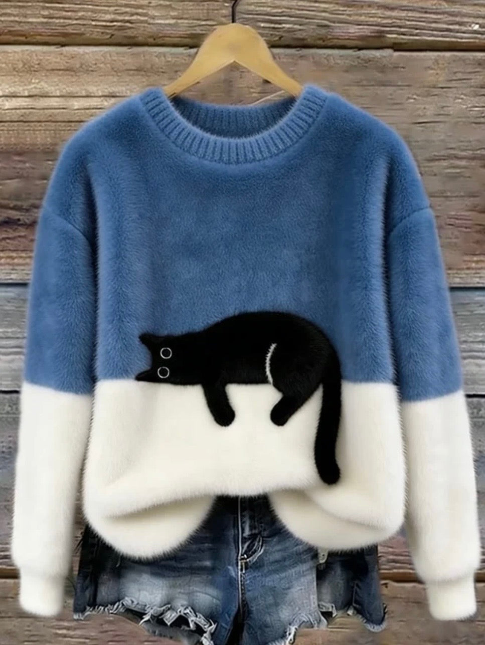Elegante jersey con estampado de gato - Edición Lunea Sun