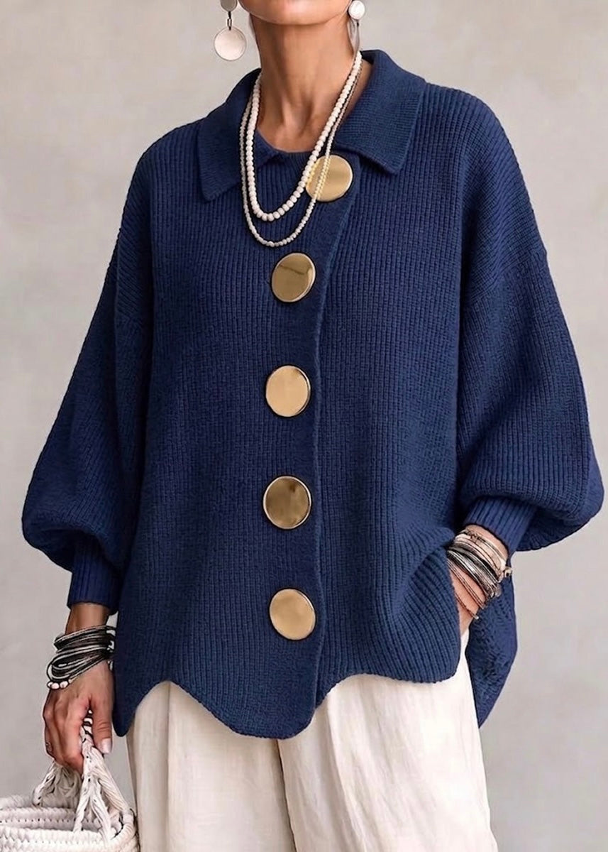 ISIDORA | CÁRDIGAN OVERSIZE CON CUELLO ABOTONADO Y BOTONES METÁLICOS