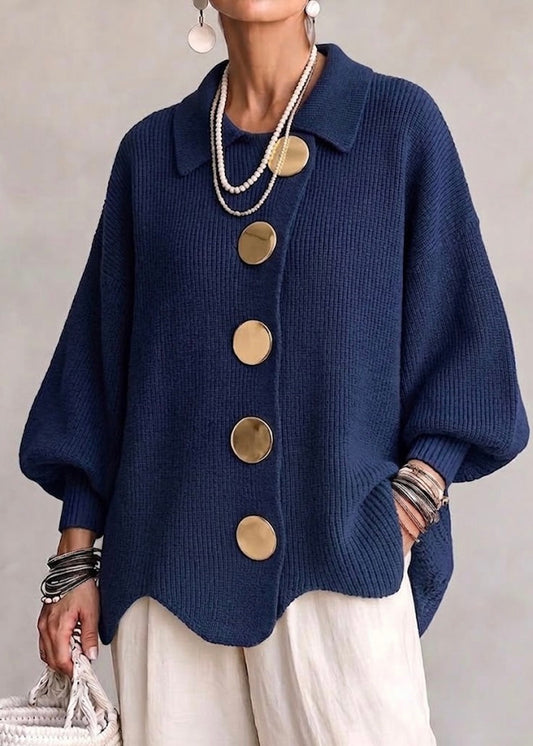 ISIDORA | CÁRDIGAN OVERSIZE CON CUELLO ABOTONADO Y BOTONES METÁLICOS