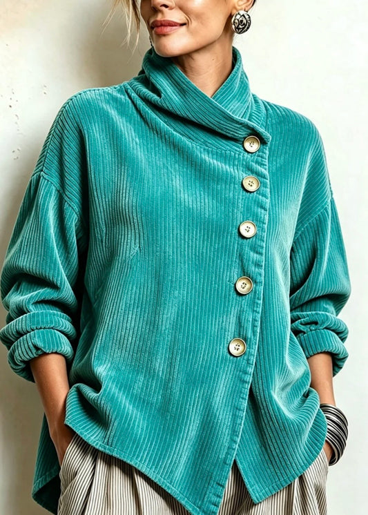 SERAFINA | TOP DE PANA CON ABOTONADURA DIAGONAL TURQUESA