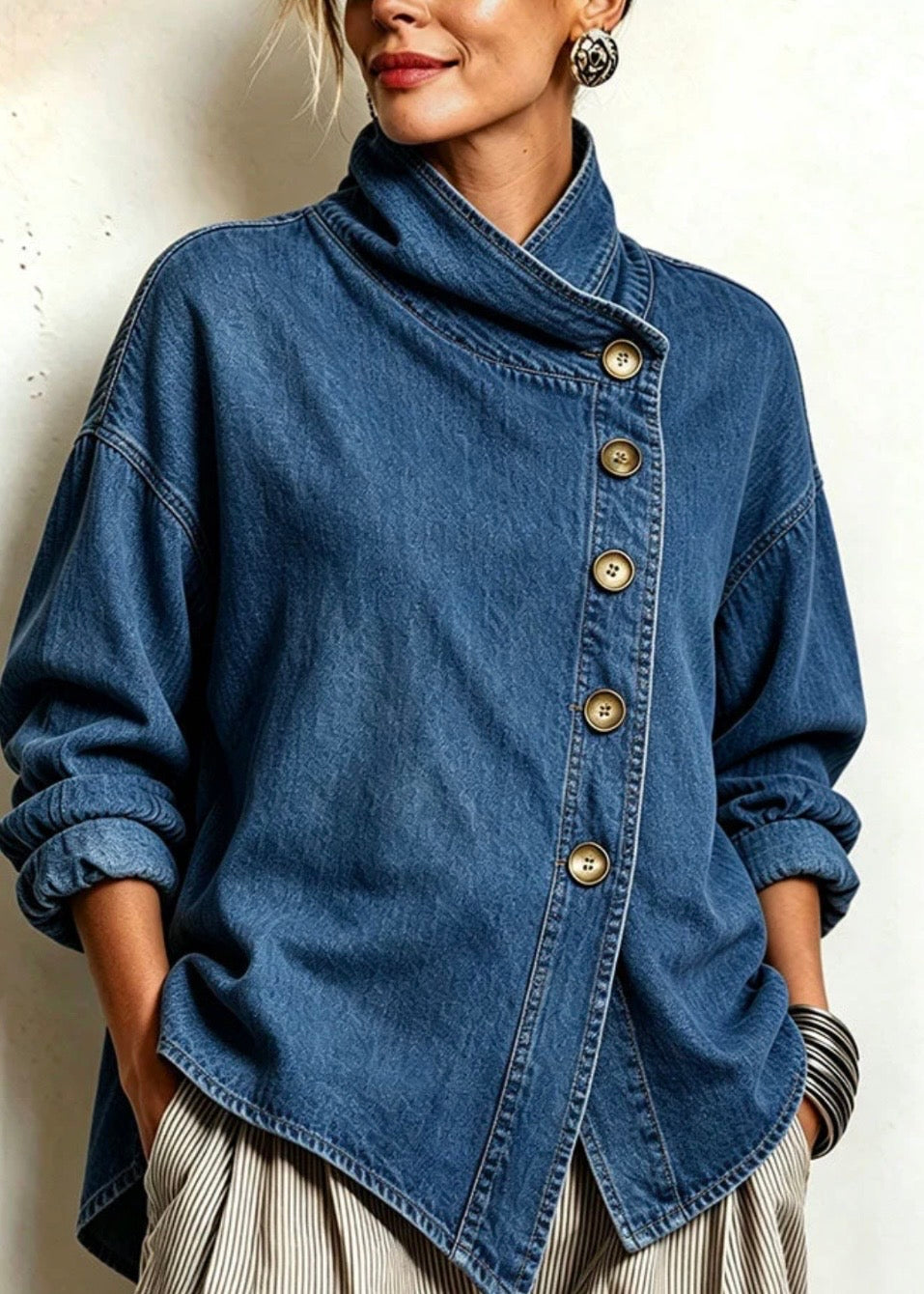 ISOTTA | CAMISA VAQUERA OVERSIZE CON BOTONES EN DIAGONAL AZUL