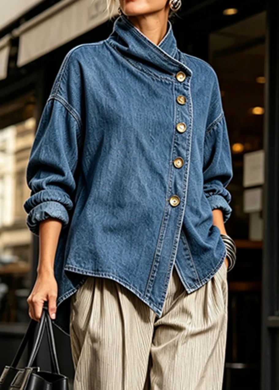 ISOTTA | CAMISA VAQUERA OVERSIZE CON BOTONES EN DIAGONAL AZUL