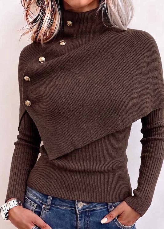 AURELIA | TOP DE DOS PIEZAS CON CUELLO ALTO Y BOLERO ASIMÉTRICO CHOCOLATE