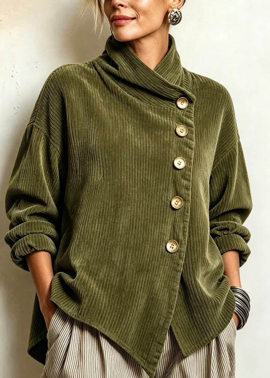 DELFINA | TOP DE PANA CON ABOTONADURA DIAGONAL VERDE OLIVA