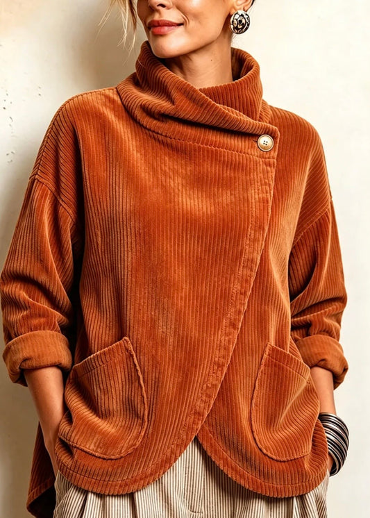 ALBA | TOP DE PANA CON CUELLO CRUZADO Y BOLSILLOS DELANTEROS  NARANJA