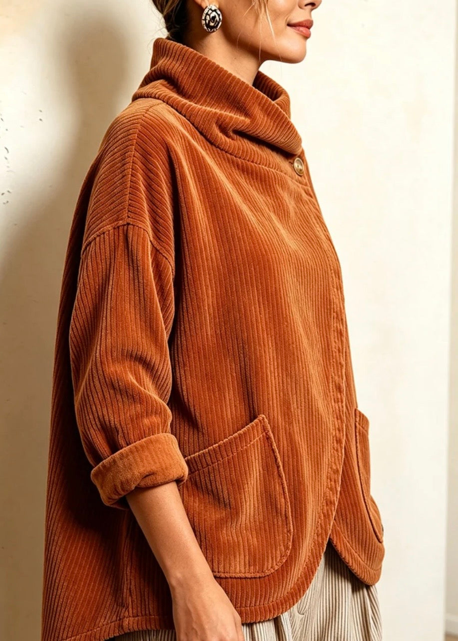 ALBA | TOP DE PANA CON CUELLO CRUZADO Y BOLSILLOS DELANTEROS  NARANJA
